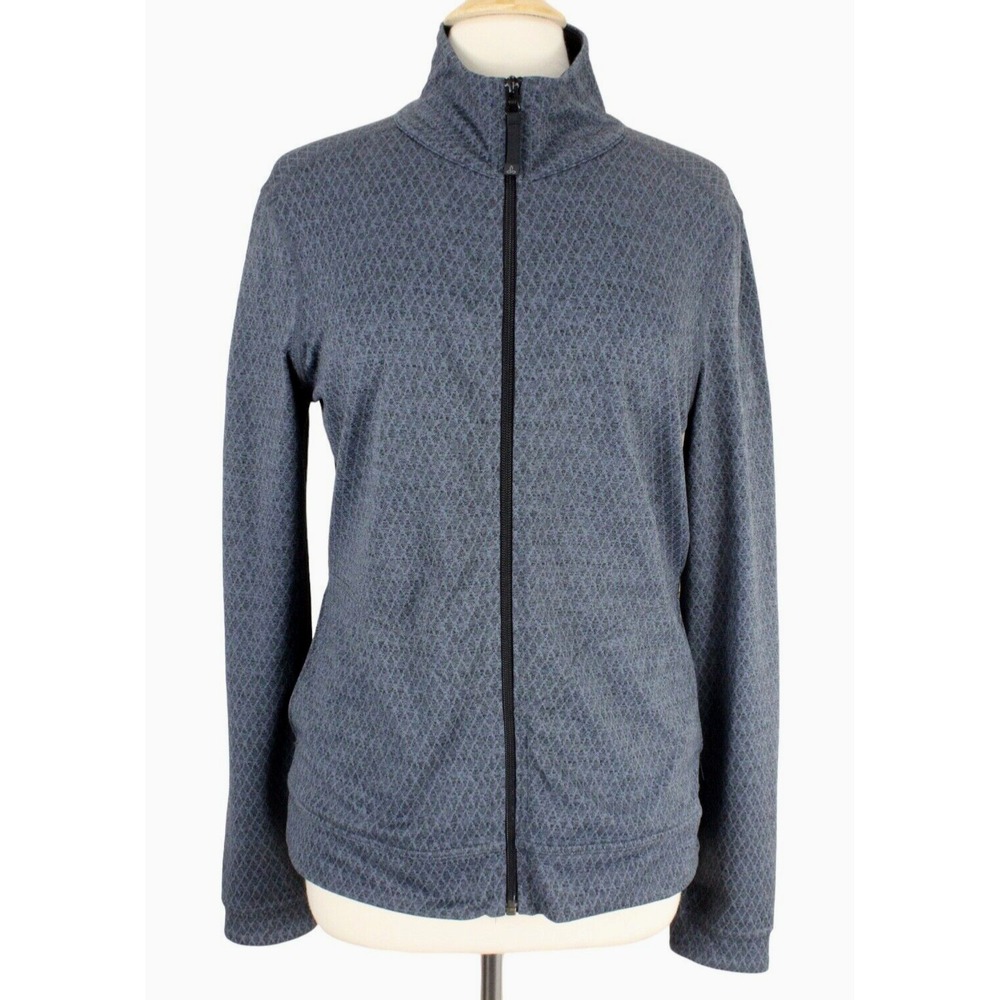 Prana Randa Jacket Womens Large Gray Diamond Jacquard Knit Stretch Full Zip